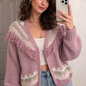 Elegant Lavender Fringed Women's Cardigan